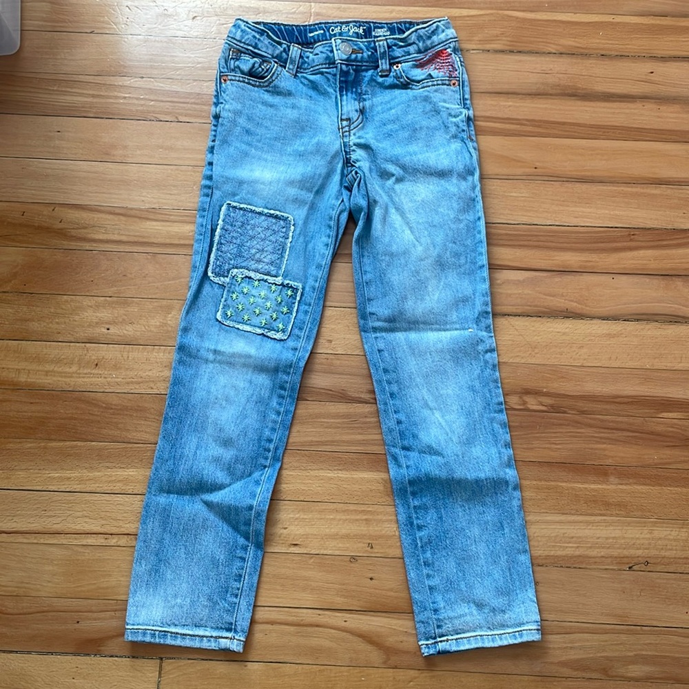Girls size 7 adjustable patchwork jeans